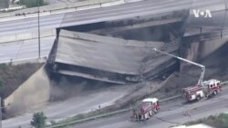 油罐車起火後，美國費城I-95公路路段坍塌