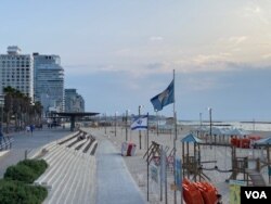 特拉维夫旧港（ Tel Aviv Port) 因为战争变得冷清、空无一人。（美国之音 赖素芬）