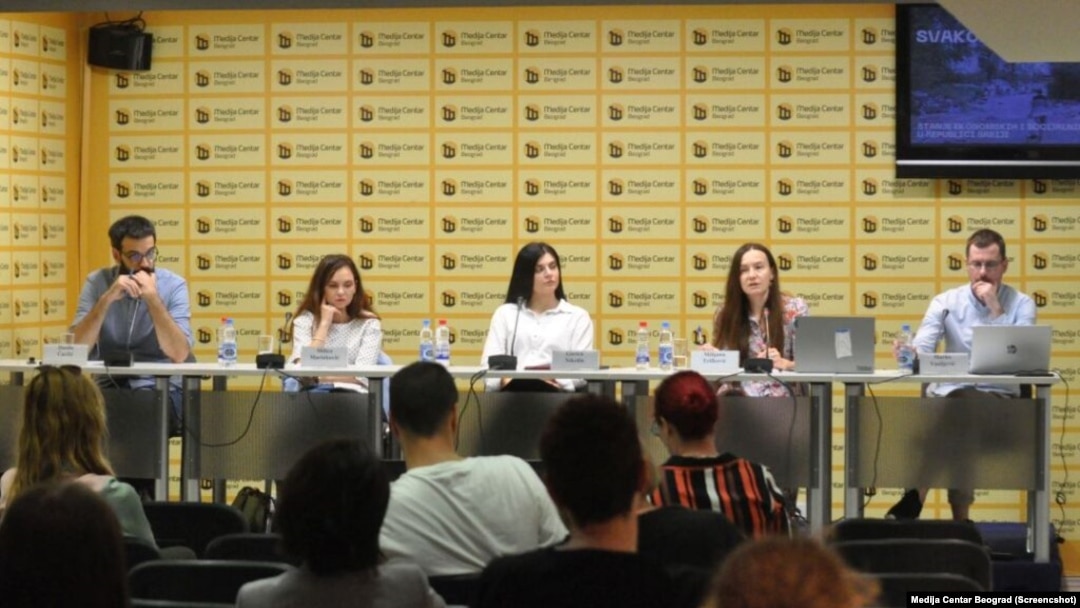 Predstavnici organizacije A11 na konferenciji za medijie (Foto: Medija Centar Beograd)