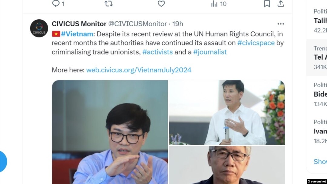 Báo cáo của CIVICUS Monitor về tình hình nhân quyền Việt Nam, ngày 18/7/2024. 