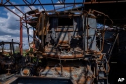 Destroyed farm machinery in Ivanivka, Kherson region, Ukraine, April 25, 2023.