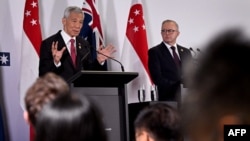 新加坡总理李显龙在澳大利亚墨尔本举行的东南亚国家联盟（ASEAN）峰会的记者会上讲话。（2024年3月5日）