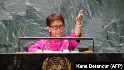 Menteri Luar Negeri Retno Marsudi berpidato di hadapan Sidang Majelis Umum PBB di Kota New York, Sabtu, 23 September 2023. (Foto: Kena Betancur/AFP)