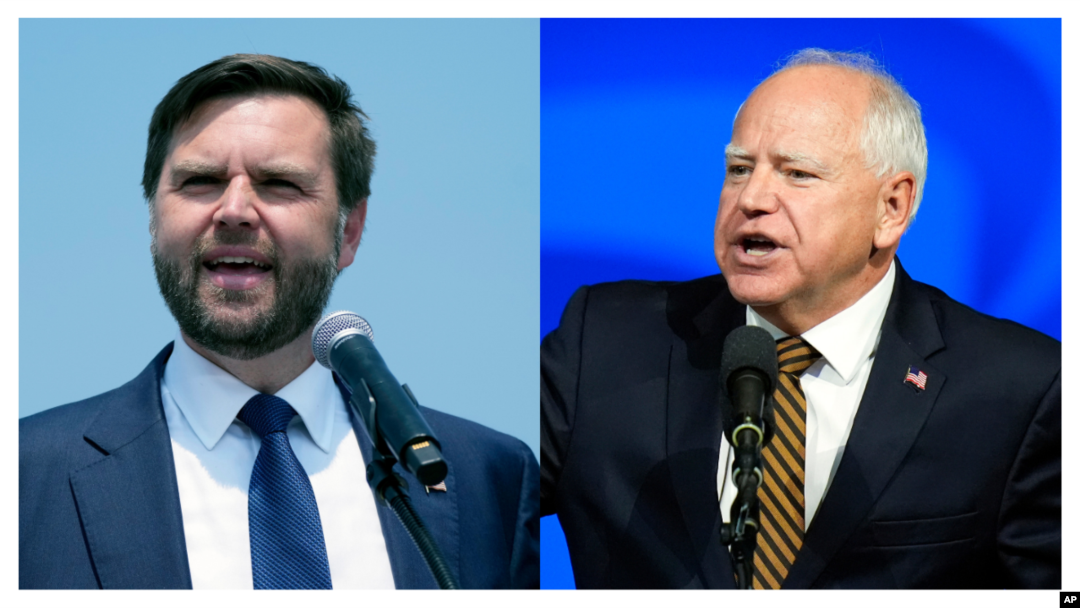 Kiri: Kandidat Wakil Presiden dari Partai Republik JD Vance (Carlos Osorio/AP), Kanan: Kandidat Wakil Presiden dari Partai Demokrat Tim Walz (Jae C. Hong/AP)