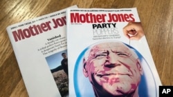 Copies of Mother Jones are shown in a photo taken on June 26, 2024, in Providence, Rhode Island.