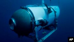 FILE - This undated image provided by OceanGate Expeditions in June 2021 shows the company's Titan submersible.