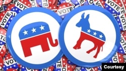 Images representing the Republican Party and the Democratic Party in the United States.