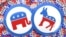 Images representing the Republican Party and the Democratic Party in the United States.