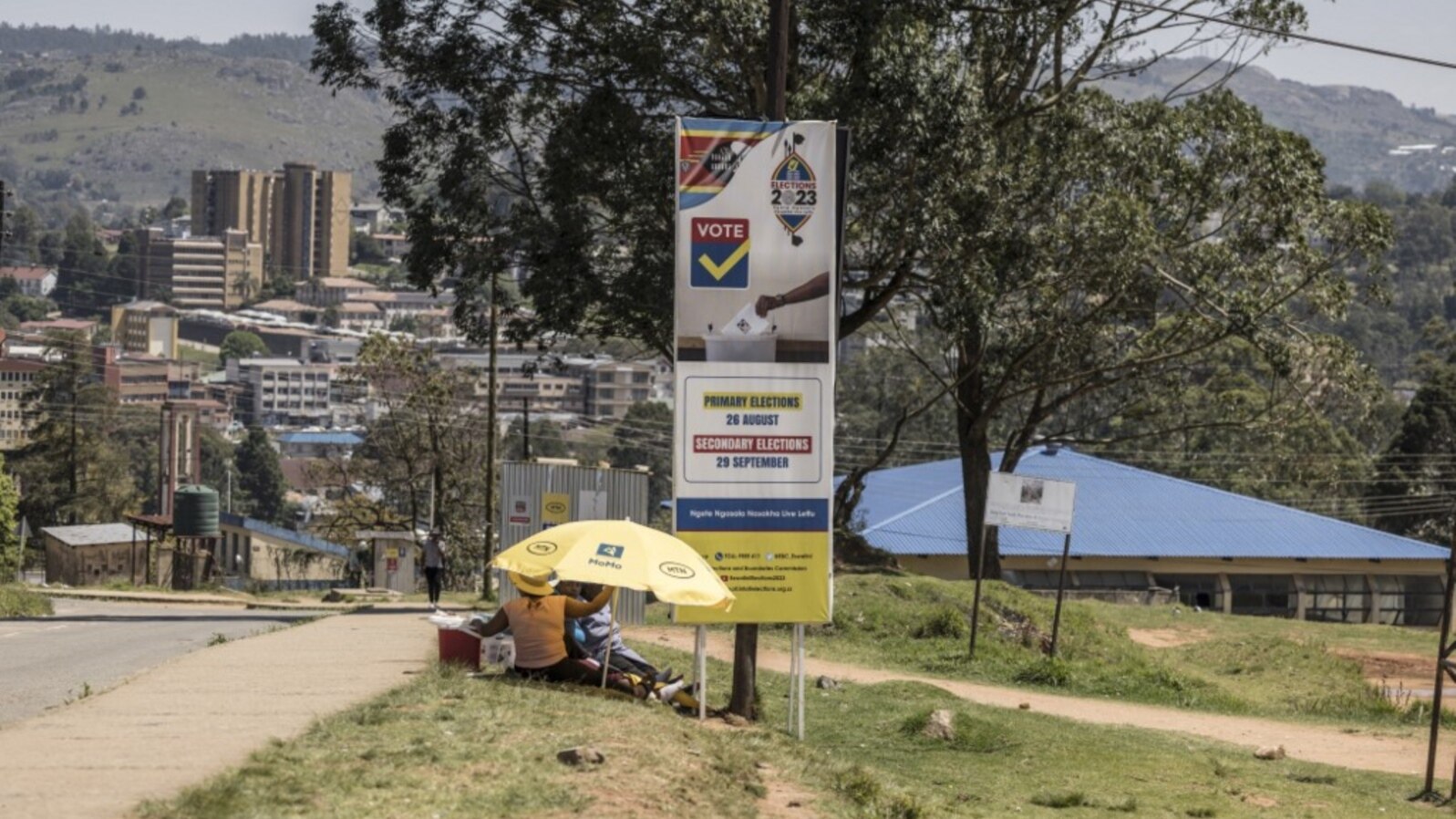 An electoral poster is seen in the Msunduza district of Mbabane, Eswatini, Sept. 30, 2023. The southern African nation has secured continued eligibility for benefits under the U.S African Growth and Opportunity Act (AGOA) for the 39 companies currently trading under AGOA.
