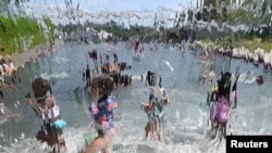 Ijoolleeoo'a jiru irraa damdamachuuf bishaan keessa tabatan, Waashingitan Diisii, Waxabajjii 19, 2024.