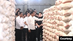 Presiden Jokowi meninjau stok cadangan beras nasional di Gudang Perum Bulog, di Kabupaten Bogor, Jawa Barat, Senin (11/9) (Biro Setpres)