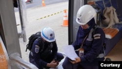 A technician from the Transportation Ministry inspects Autonomous Rail Transit. (Courtesy Indonesian Transportation Ministry)