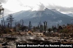 A residential block that burned in Jasper, Alberta, Canada, July 26, 2024.