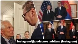 Žosep Borelj, Entoni Blinken, Olaf Šolc i Emanuel Makron sa predsednikom Srbije u Minhenu (Foto: Instagram/@buducnostsrbijeav)