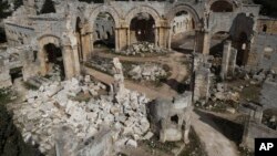 FILE - A general view of the Church of Saint Simeon, 30 kilometers northwest of Aleppo, Syria, is seen March 8, 2023. 