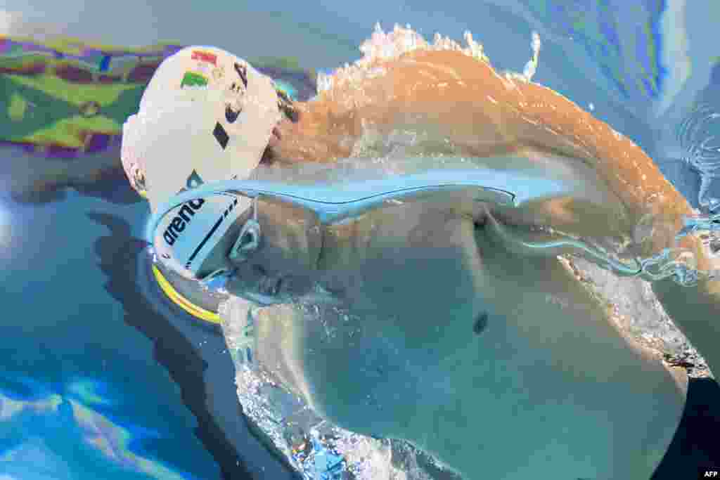 Мексиканецот Хорхе Андрес Ига се натпреварува во пливање на 100 метри за мажи на Панамериканските игри Сантијаго 2023 година, во Центарот за водни спортови во спортскиот парк на Националниот стадион во Сантијаго, Чиле.