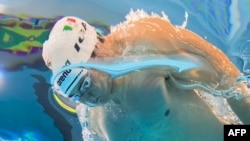 Mexico&#39;s Jorge Andres Iga competes in the men&#39;s 100m butterfly heat 2 swimming event of the Pan American Games Santiago 2023, at the Aquatics Centre in the National Stadium Sports Park in Santiago, Chile.