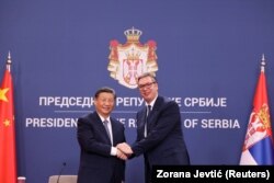 Kineski predsjednik Xi Jinping i predsjednik Srbije Aleksandar Vučić u Beogradu, 8. maja 2024. godine.