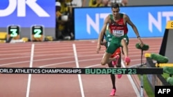 Soufiane El Bakkali du Maroc lors de la finale du 3000 m steeple masculin, Budapest, le 22 août 2023.
