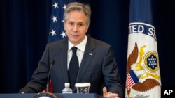 Secretary of State Antony Blinken speaks during an event announcing the launch of the Bureau of Global Health Security and Diplomacy at the State Department, Aug. 1, 2023, at the State Department in Washington.