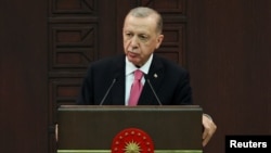 FILE - Turkish President Tayyip Erdogan speaks during a news conference in Ankara, June 3, 2023.