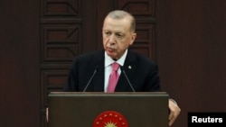 FILE - Turkish President Tayyip Erdogan during a news conference in Ankara, Turkey June 3, 2023.