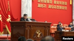 North Korean leader Kim Jong Un attends the December 2023 plenary meeting of the Central Committee of the Workers' Party of Korea, in Pyongyang, North Korea, in this picture released by the Korean Central News Agency on Dec. 28, 2023. (KCNA via Reuters)