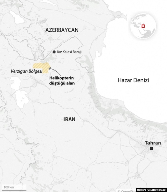 İran Cumhurbaşkanı Reisi'yi taşıyan helikopterin düştüğü yer.