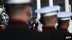 U.S. President Joe Biden, right, welcomes Australia's Prime Minister Anthony Albanese during an official arrival ceremony at the South Lawn of the White House in Washington.