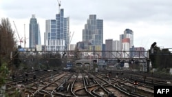 Empty tracks are seen at Clapham Junction station in south London on March 16, 2023, as train drivers stage a strike over pay, the latest in a wave of UK industrial action.