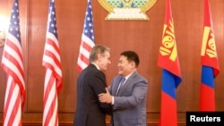 US Secretary of State Antony Blinken meets with Mongolian Prime Minister Luvsannamsrain Oyun-Erdene in Ulaanbaatar, Mongolia, Aug. 1, 2024. 