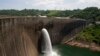 Kariba Dam wall between Zimbabwe and Zambia where hydropower is generated for both nations.