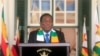 Zimbabwe's President-elect Emmerson Mnangagwa speaks to the media at State House in Harare, Aug. 27, 2023.
