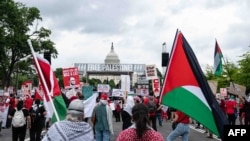 Pro-Palestinian demonstrators protest near the US Capitol before Israeli Prime Minister Benjamin Netanyahu addresses a joint meeting of Congress on July 24, 2024, in Washington.