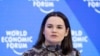 FILE - Leader of the Democratic Forces of Belarus Sviatlana Tsikhanouskaya speaks during a session of the World Economic Forum 2023, in Davos, Switzerland, Jan. 19, 2023. 