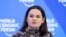 FILE - Leader of the Democratic Forces of Belarus Sviatlana Tsikhanouskaya speaks during a session of the World Economic Forum 2023, in Davos, Switzerland, Jan. 19, 2023. 