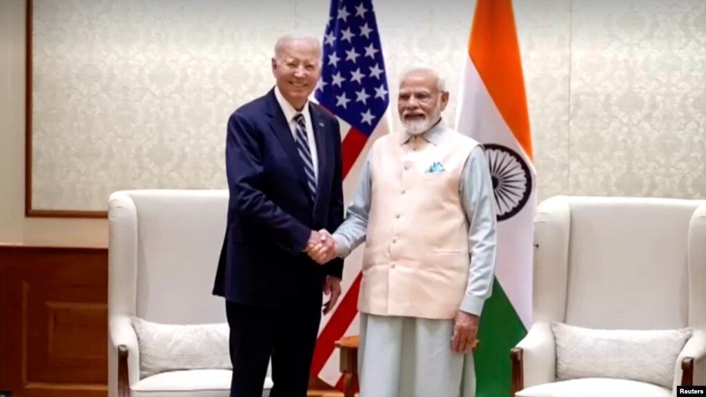 美国总统拜登2023年9月8日在印度新德里与印度总理莫迪进行双边会晤 （视频截图）(photo:VOA)