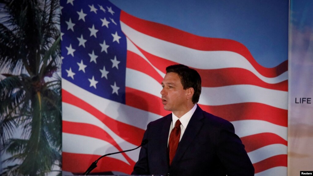 Florida Governor Ron DeSantis speaks during the Florida Family Policy Council Annual Dinner Gala, in Orlando, Florida, May 20, 2023.