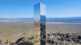 This photo provided by Las Vegas Metropolitan Police Department shows a monolith near Gass Peak, Nev., on Sunday, June 16, 2024. (Las Vegas Metropolitan Police Department via AP)