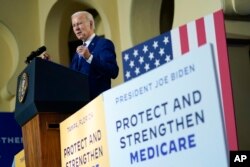 FILE - President Joe Biden speaks about his administration's plans to protect Social Security and Medicare and lower health care costs, at the University of Tampa in Tampa, Florida, Feb. 9, 2023.