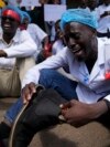 Doctors and other medical staff take part in a protest in downtown Nairobi, Kenya.&nbsp;Hundreds of doctors have protested in the streets demanding better pay and working conditions in an ongoing nationwide strike for about a month.