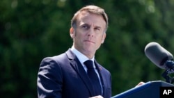 Президент Франції Еммануель Макрон засудив намагання силою змінювати кордони у Європі. 6 червня 2024 р.