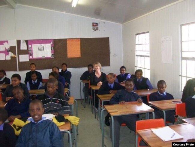 Trina Bright visits a classroom in Western Cape, South Africa.