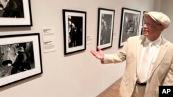 Photographer Frank Stewart explains some of his early works during a June 28, 2024, press preview of his exhibition at the Brandywine Museum of Art in Chadds Ford, Pa. Brandywine is the final stop for the exhibition.