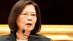 FILE PHOTO: Taiwan President Tsai Ing-wen speaks during a news conference at the presidential office in Taipei, Jan. 27, 2023.