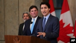 Canada's Prime Minister Justin Trudeau speaks during a news conference on Parliament Hill in Ottawa, Ontario, on March 6, 2023.