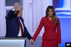 While still a Republican presidential candidate, former and now President-elect Donald Trump was joined on stage by former first lady Melania Trump at the Republican National Convention in Milwaukee, Wisconsin, July 18, 2024.