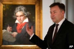Malte Boecker, Director Beethoven Haus, discusses the sequencing project of the genome of world famous composer Ludwig van Beethoven, in Bonn, Germany, March 21, 2023.