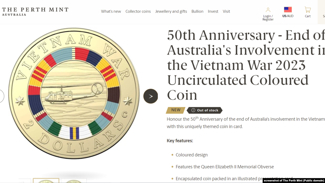Hình đồng xu chính phủ Úc vinh danh binh sĩ nước này hy sinh trong Chiến tranh Việt Nam. Photo The Perth Mint