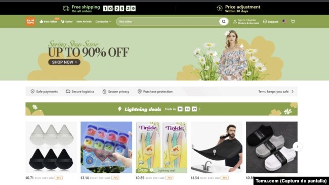 El nuevo competidor chino de la venta de mercancías de bajo costo llegó pisando fuerte con descuentos mucho más grandes que otros sitios como Shein y AliExpress. La web de Temu ofrece hasta un 90 por ciento de rebajas en productos, el 14 de marzo de 2023.